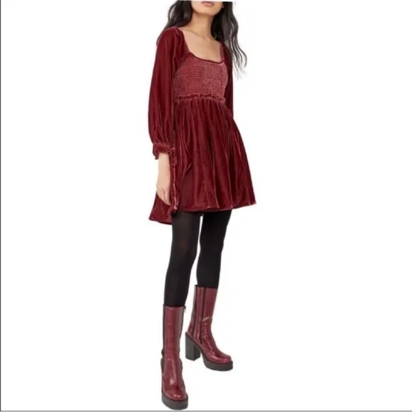 NWT Free People | Daphne Velvet Long Sleeve Minidress | XS