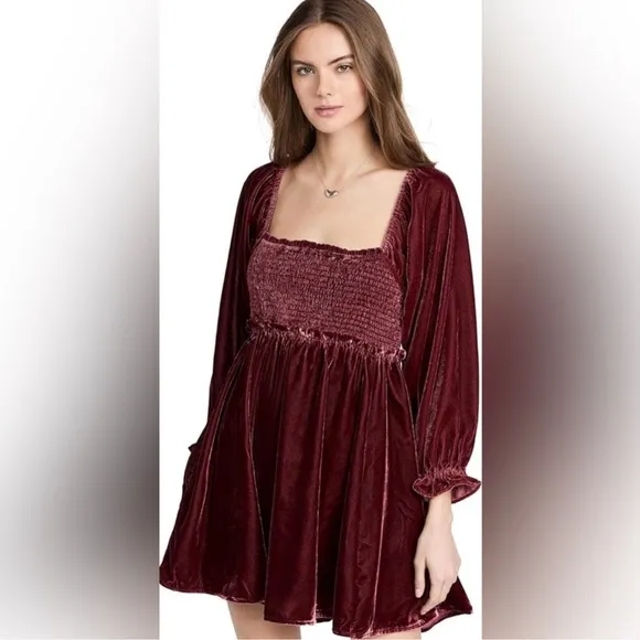 NWT Free People | Daphne Velvet Long Sleeve Minidress | XS