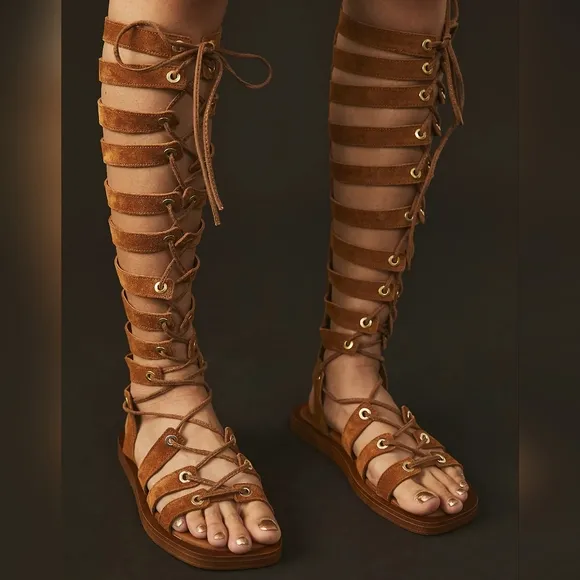 NWT Free People Tan Suede Sun Chaser Lace Up Gladiator Sandals 6