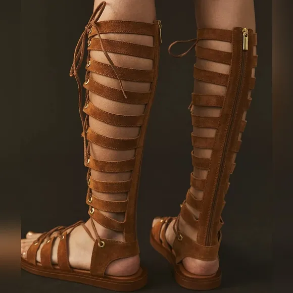 NWT Free People Tan Suede Sun Chaser Lace Up Gladiator Sandals 6