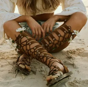 NWT Free People Tan Suede Sun Chaser Lace Up Gladiator Sandals 6