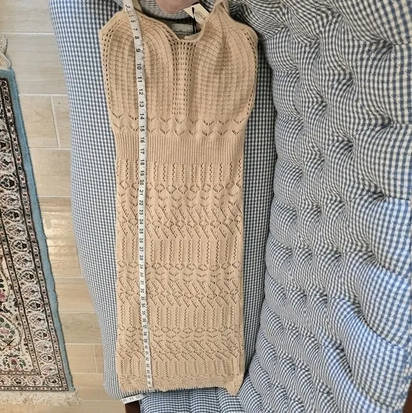 NWT Freshman 1996 Stretchy Strappy Crochet Midi Dress Tan Beige XS