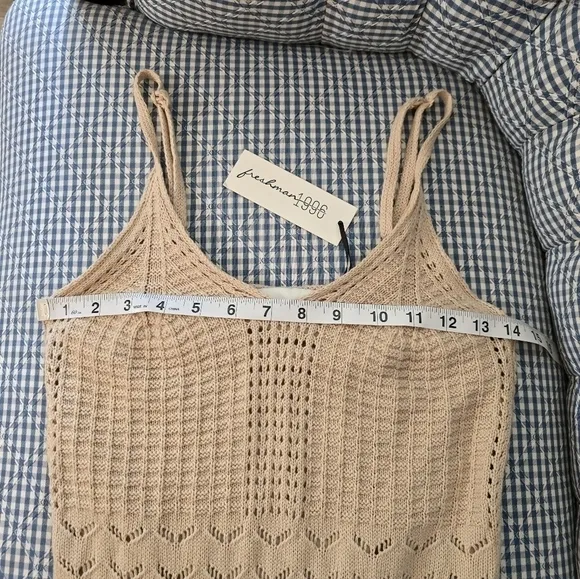 NWT Freshman 1996 Stretchy Strappy Crochet Midi Dress Tan Beige XS
