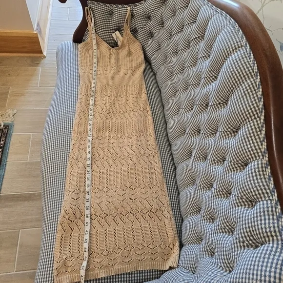 NWT Freshman 1996 Stretchy Strappy Crochet Midi Dress Tan Beige XS