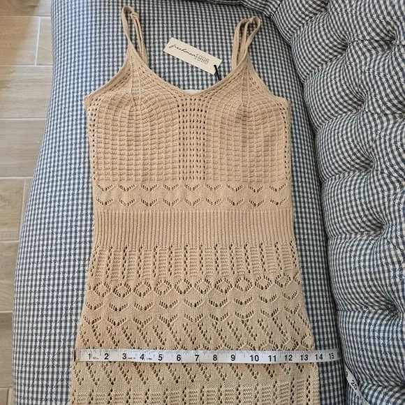 NWT Freshman 1996 Stretchy Strappy Crochet Midi Dress Tan Beige XS