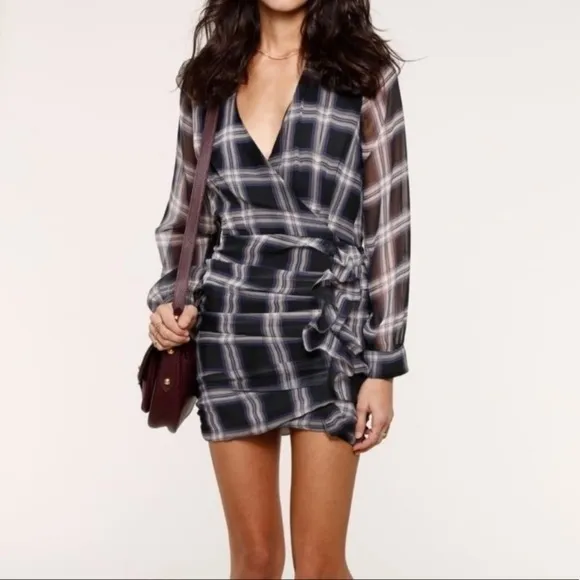 NWT HEARTLOOM x REVOLVE Plaid Print Anthea Midi Dress Long Sleeve, Size XS