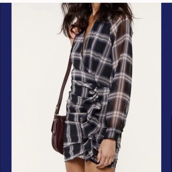 NWT HEARTLOOM x REVOLVE Plaid Print Anthea Midi Dress Long Sleeve, Size XS