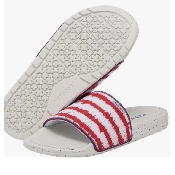 NWT Hey Dude Peggy Flag Patriotic Slip On Slide Sandals Comfy Women's Size 7 NEW