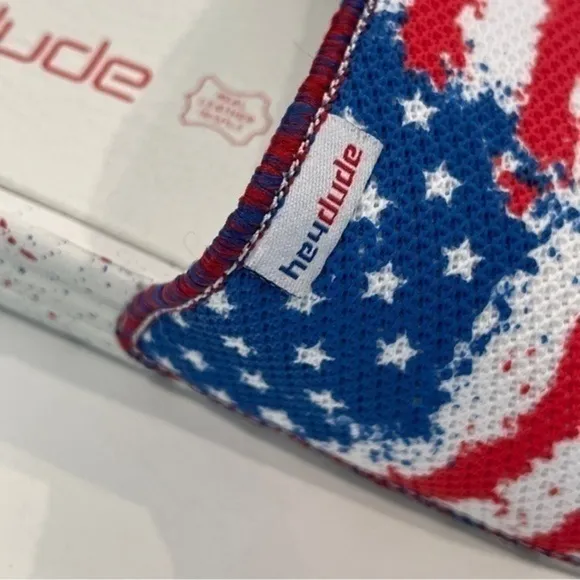 NWT Hey Dude Peggy Flag Patriotic Slip On Slide Sandals Comfy Women's Size 7 NEW