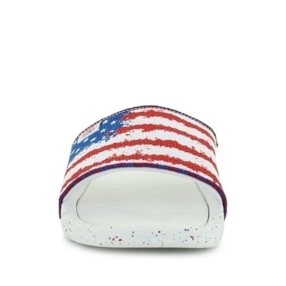 NWT Hey Dude Peggy Flag Patriotic Slip On Slide Sandals Comfy Women's Size 7 NEW