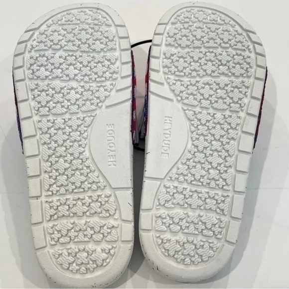 NWT Hey Dude Peggy Flag Patriotic Slip On Slide Sandals Comfy Women's Size 7 NEW
