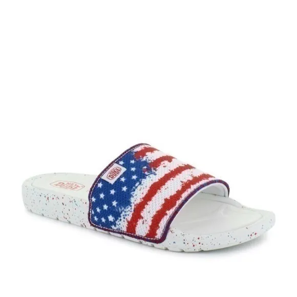 NWT Hey Dude Peggy Flag Patriotic Slip On Slide Sandals Comfy Women's Size 7 NEW