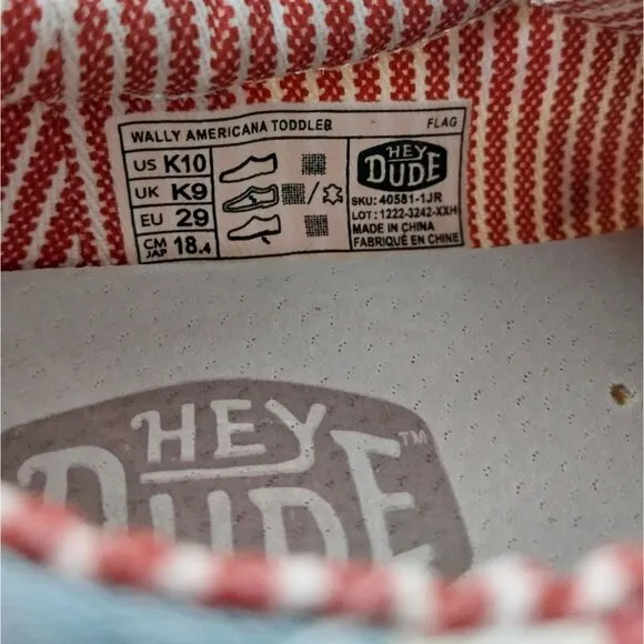 NWT Hey Dude Wally Americana Patriotic Slip On Sneaker Toddler Sz K10