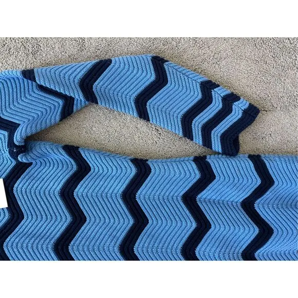NWT HYACINTH HOUSE Cornflower Blue &amp; Navy Zig-Zag Stripe Callan Knit Midi Dress,