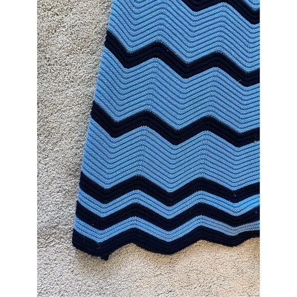 NWT HYACINTH HOUSE Cornflower Blue &amp; Navy Zig-Zag Stripe Callan Knit Midi Dress,