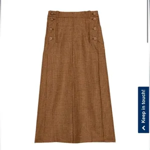 NWT Ines de la Fressange Yona Wool Midi Skirt | Brown Houndstooth Classic