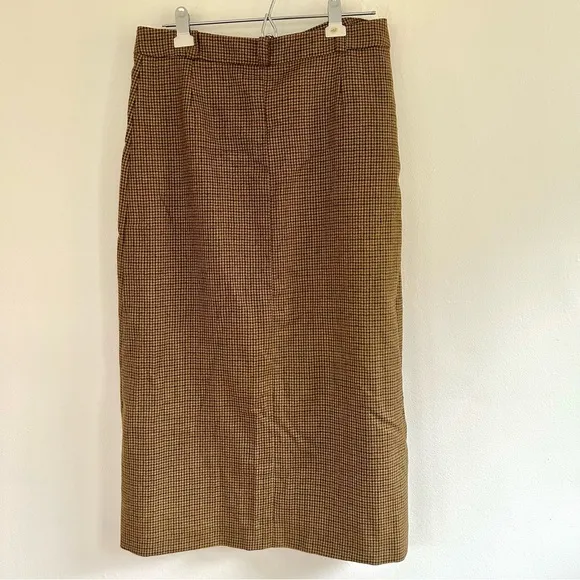 NWT Ines de la Fressange Yona Wool Midi Skirt | Brown Houndstooth Classic