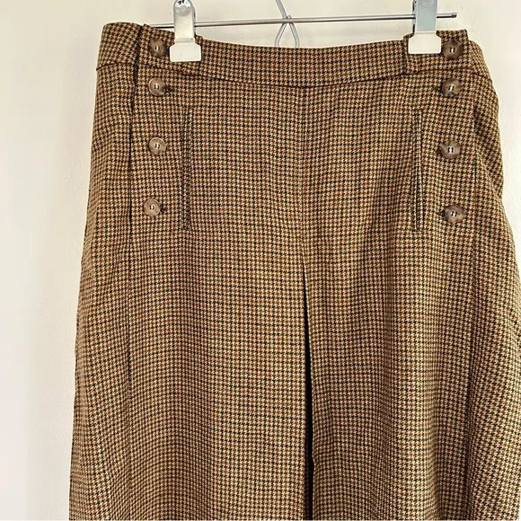 NWT Ines de la Fressange Yona Wool Midi Skirt | Brown Houndstooth Classic