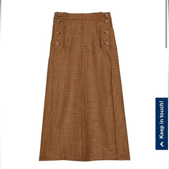 NWT Ines de la Fressange Yona Wool Midi Skirt | Brown Houndstooth Classic