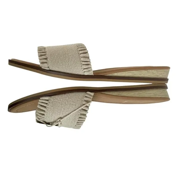 NWT Joie Eidel Canvas Ruffle Cream Flat Slide Sandals 9 Boho Bohemian Beachy