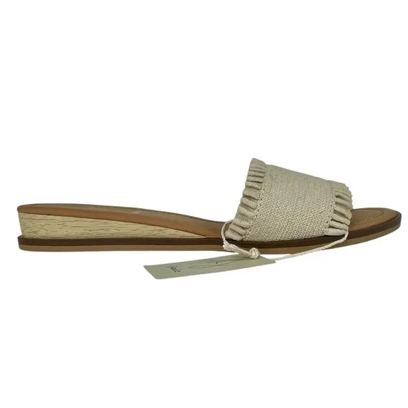 NWT Joie Eidel Canvas Ruffle Cream Flat Slide Sandals 9 Boho Bohemian Beachy