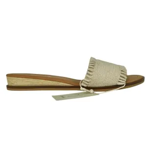 NWT Joie Eidel Canvas Ruffle Cream Flat Slide Sandals 9 Boho Bohemian Beachy