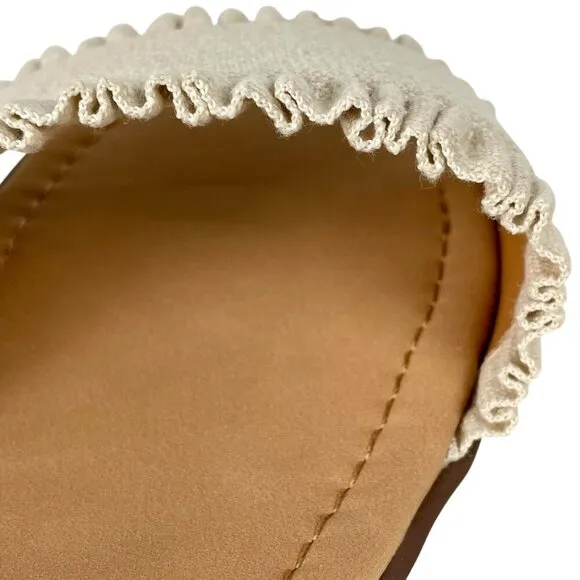 NWT Joie Eidel Canvas Ruffle Cream Flat Slide Sandals 9 Boho Bohemian Beachy