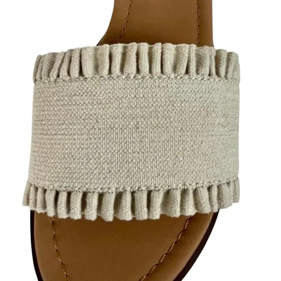 NWT Joie Eidel Canvas Ruffle Cream Flat Slide Sandals 9 Boho Bohemian Beachy