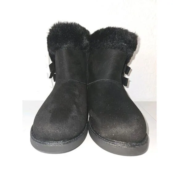 NWT! Juicy Couture Kodak Boots Girls Faux Fur With Bows Black Size 5M
