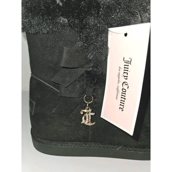 NWT! Juicy Couture Kodak Boots Girls Faux Fur With Bows Black Size 5M
