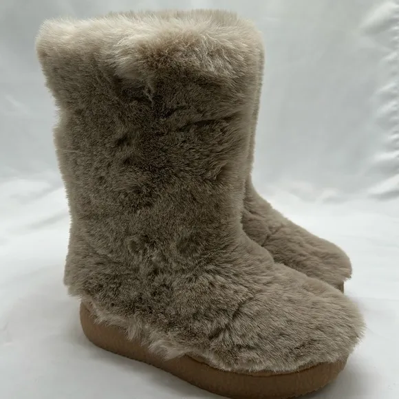 NWT Kids Zara Faux Fur Tall Boots Light Brown Beige Size 12 1/2