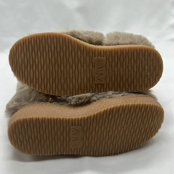 NWT Kids Zara Faux Fur Tall Boots Light Brown Beige Size 12 1/2