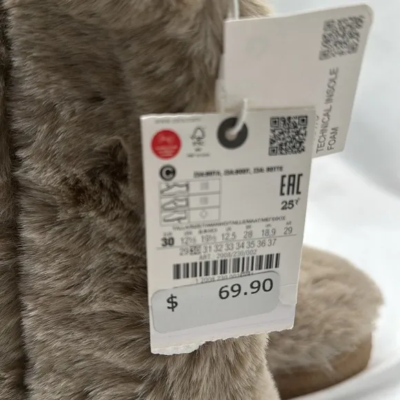 NWT Kids Zara Faux Fur Tall Boots Light Brown Beige Size 12 1/2