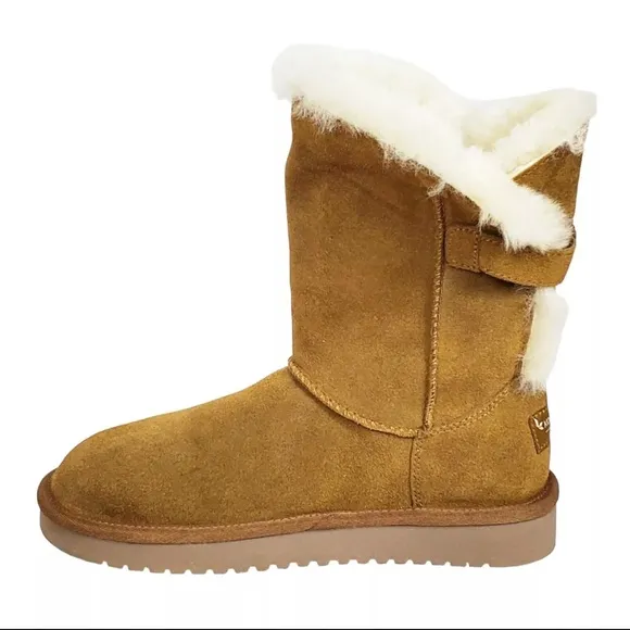 NWT Koolaburra Ugg remley short womens suede fur pull on boots chestnut