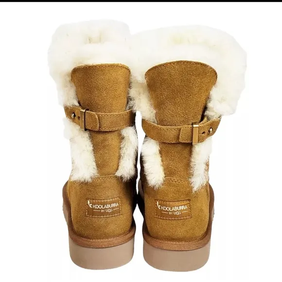 NWT Koolaburra Ugg remley short womens suede fur pull on boots chestnut