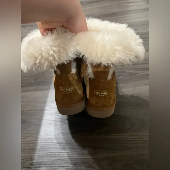 NWT Koolaburra Ugg remley short womens suede fur pull on boots chestnut