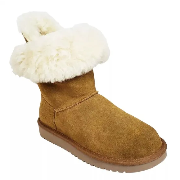 NWT Koolaburra Ugg remley short womens suede fur pull on boots chestnut