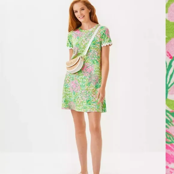 NWT Lilly Pulitzer Cody Short Sleeve Dress Color: Fauna Green Lime Feeling Good