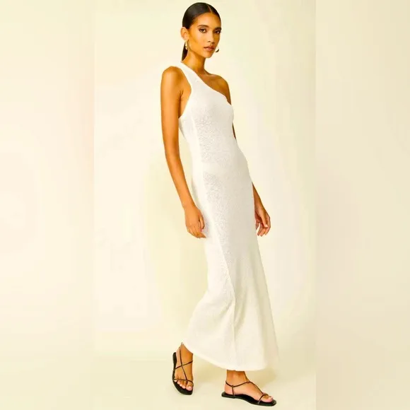 NWT Line &amp; Dot One-Shoulder Cream Cover-Up Dress, Pool-Side, Beach, Resort
