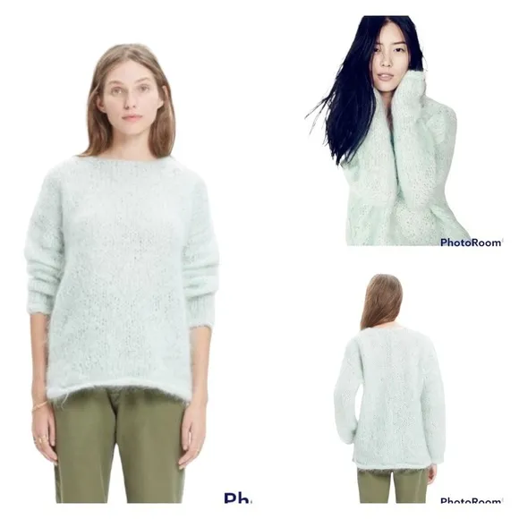 NWT MADEWELL Seafoam Mint Hand Knit Cloudloft Pullover Oversized Sweater Small