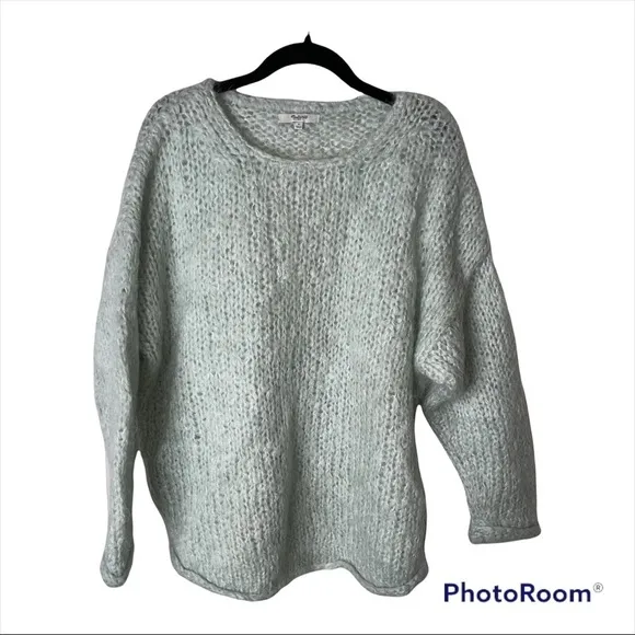 NWT MADEWELL Seafoam Mint Hand Knit Cloudloft Pullover Oversized Sweater Small