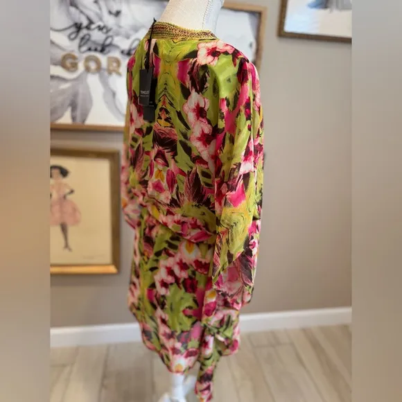NWT! Naeem Khan Pink and Green Floral Dolman Sleeve Sundress