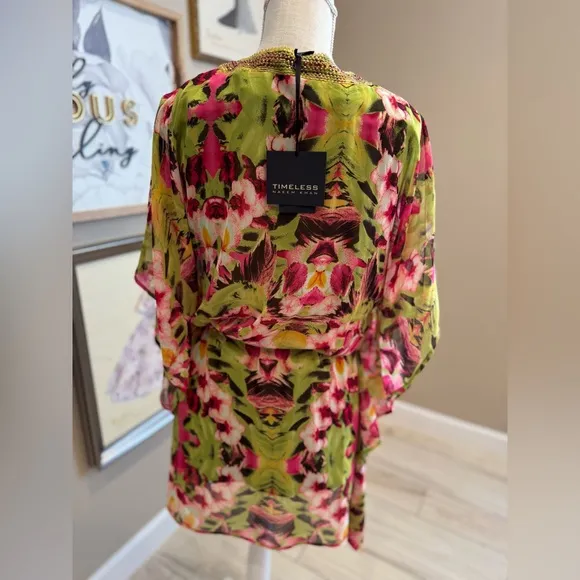 NWT! Naeem Khan Pink and Green Floral Dolman Sleeve Sundress