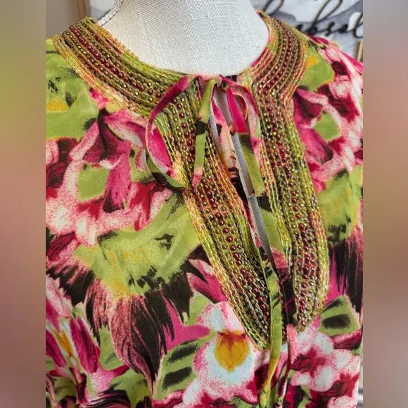 NWT! Naeem Khan Pink and Green Floral Dolman Sleeve Sundress