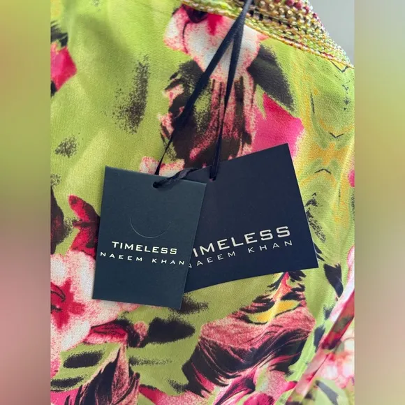 NWT! Naeem Khan Pink and Green Floral Dolman Sleeve Sundress