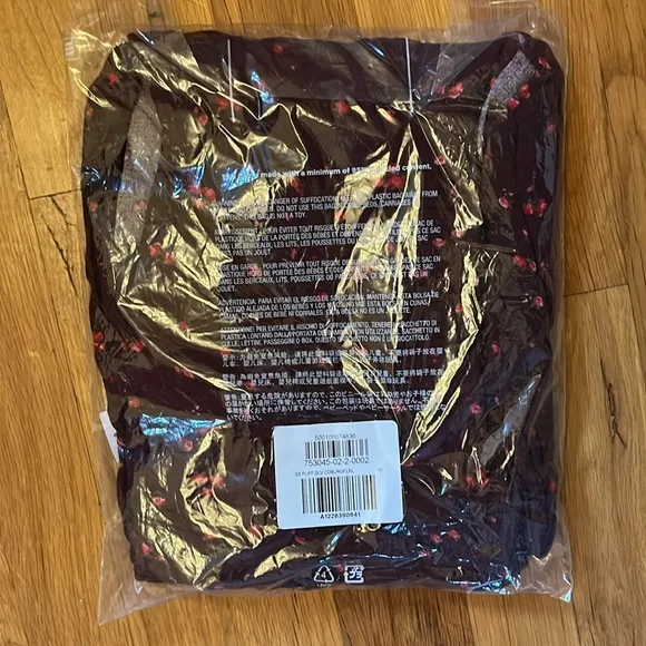 NWT Old Navy Puff-Sleeve V-Neck Crepe Midi Dress in Burgundy Ditsy Floral
