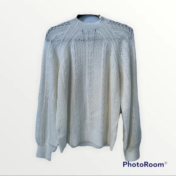 NWT O.P.T. x REVOLVE Cream Cable Knit Balloon Sleeve Pullover Sweater, Size M
