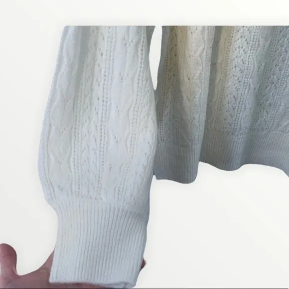 NWT O.P.T. x REVOLVE Cream Cable Knit Balloon Sleeve Pullover Sweater, Size M