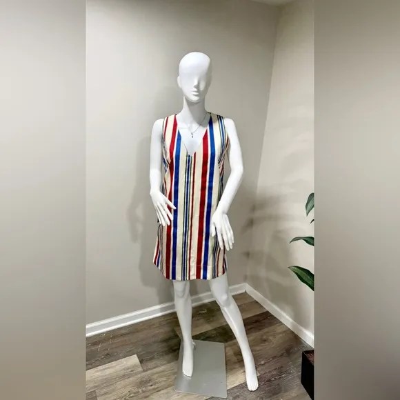 NWT Pomander Place Stripe Kira Dress M 100% Cotton Patriotic Style Retail: $128