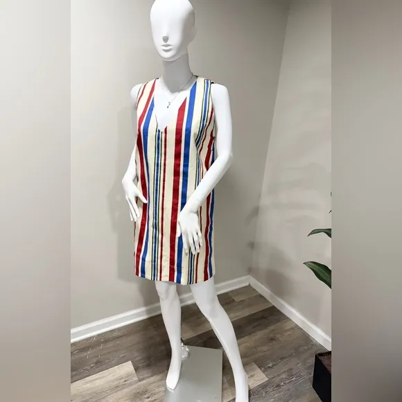 NWT Pomander Place Stripe Kira Dress M 100% Cotton Patriotic Style Retail: $128